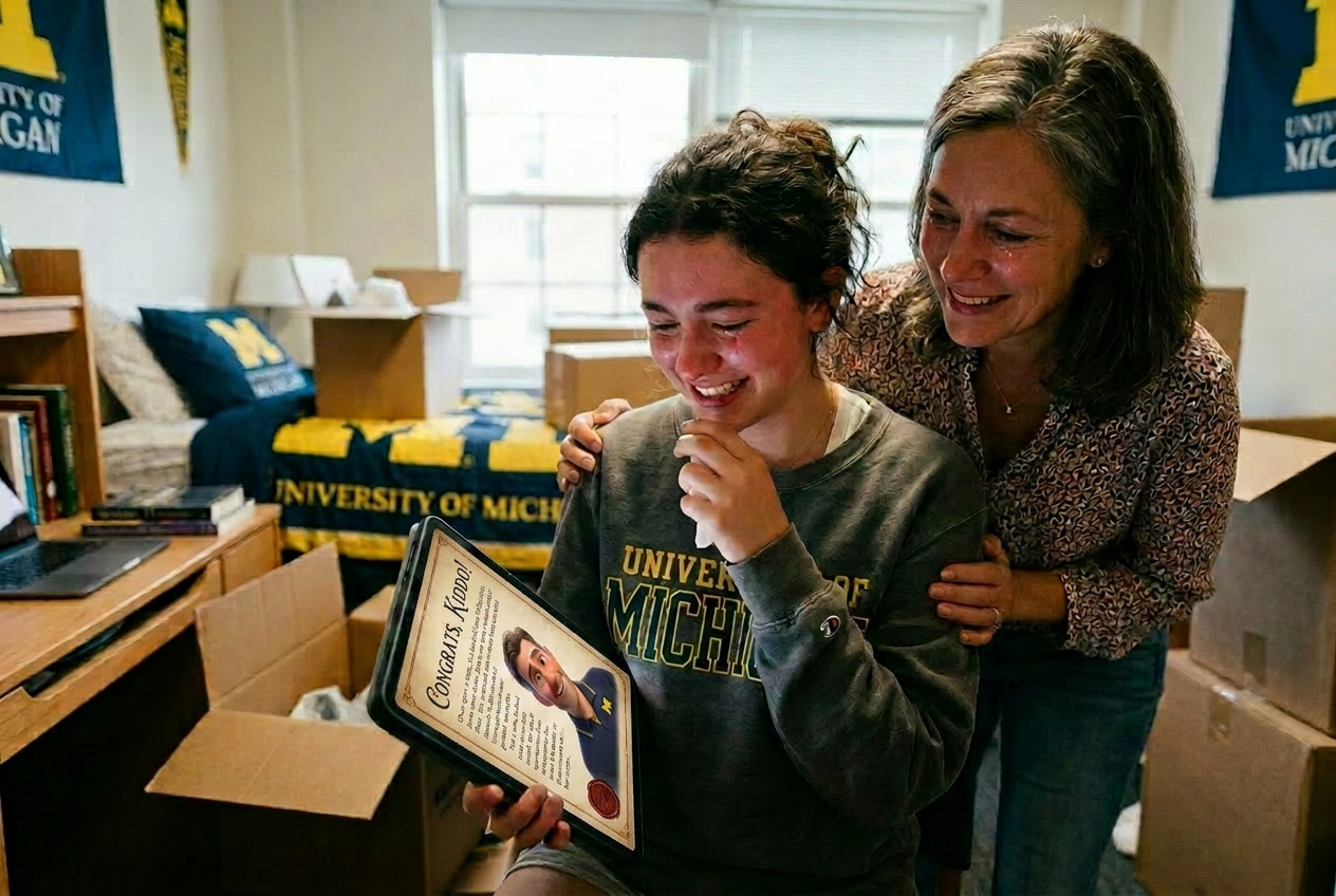 Mother and daughter sharing a moment at college move-in